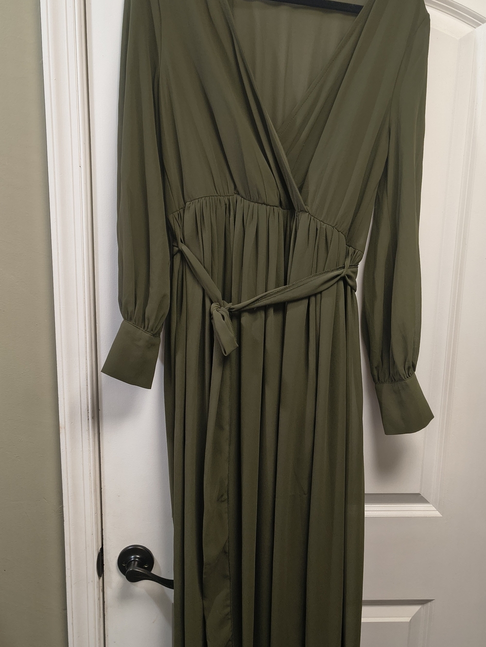 Baltic Born Olive Green Wrap Maxi Dress with Tie Waist